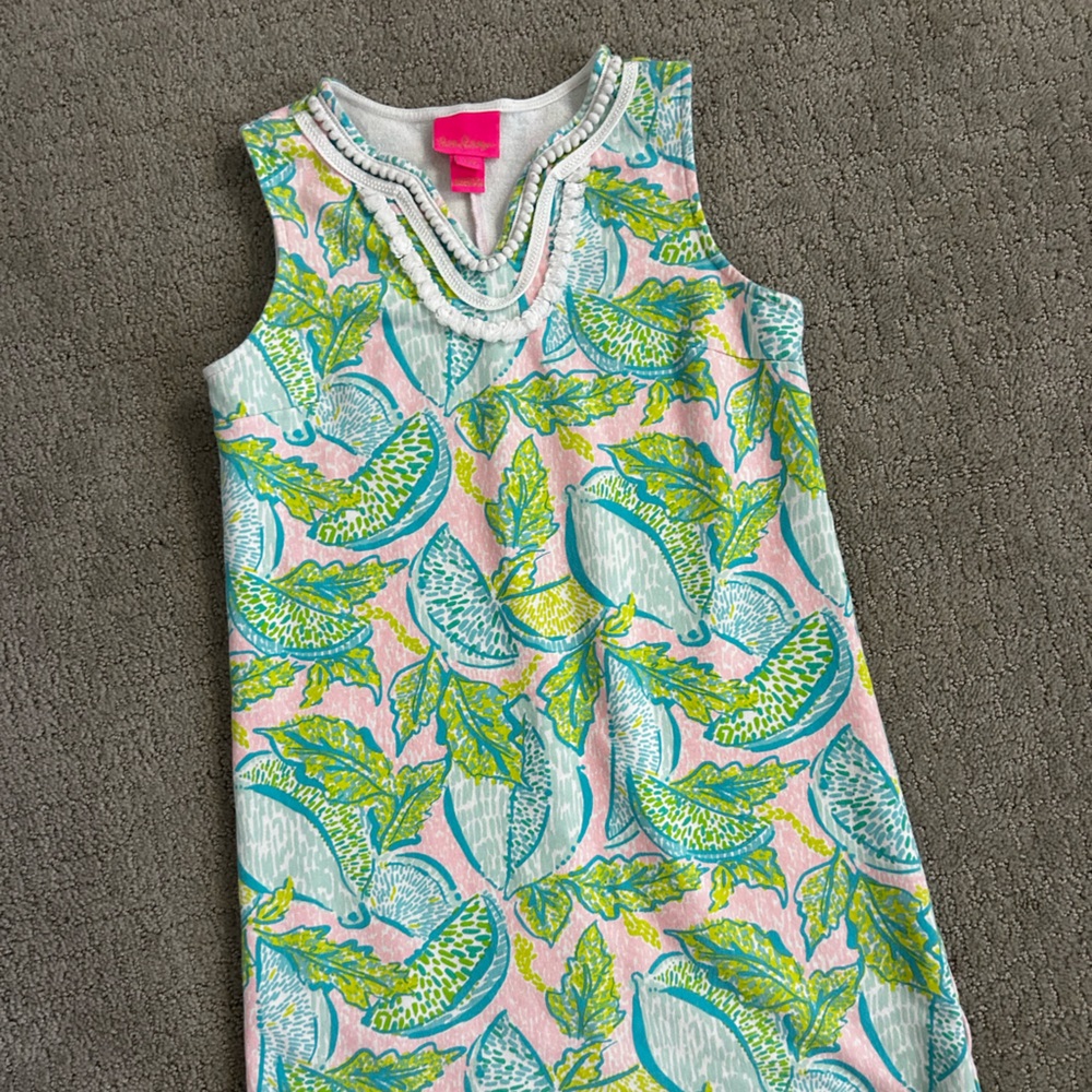 Lilly Pulitzer Girls Pink, Teal & Lime Tropical Print Casual Dress